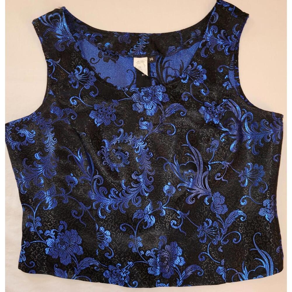 blue and black women's size 14 sleeveless blouse